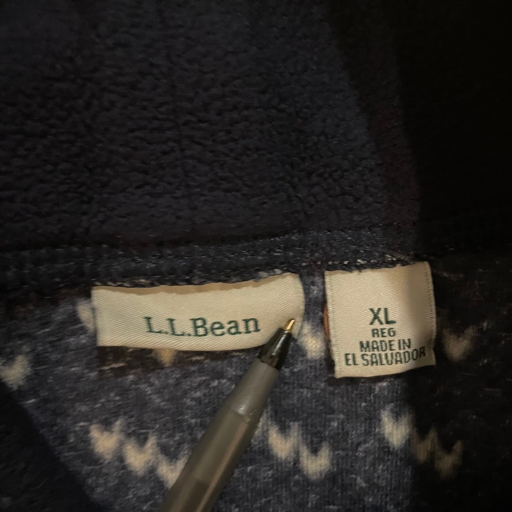 LL Bean Womens Fleece Pullover XL Navy Blue Polyester Geometric Funnel Neck Top - Picture 3 of 9